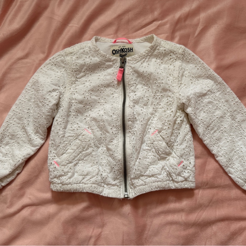 OshKosh B'gosh White Eyelet Jacket with Pink Accents